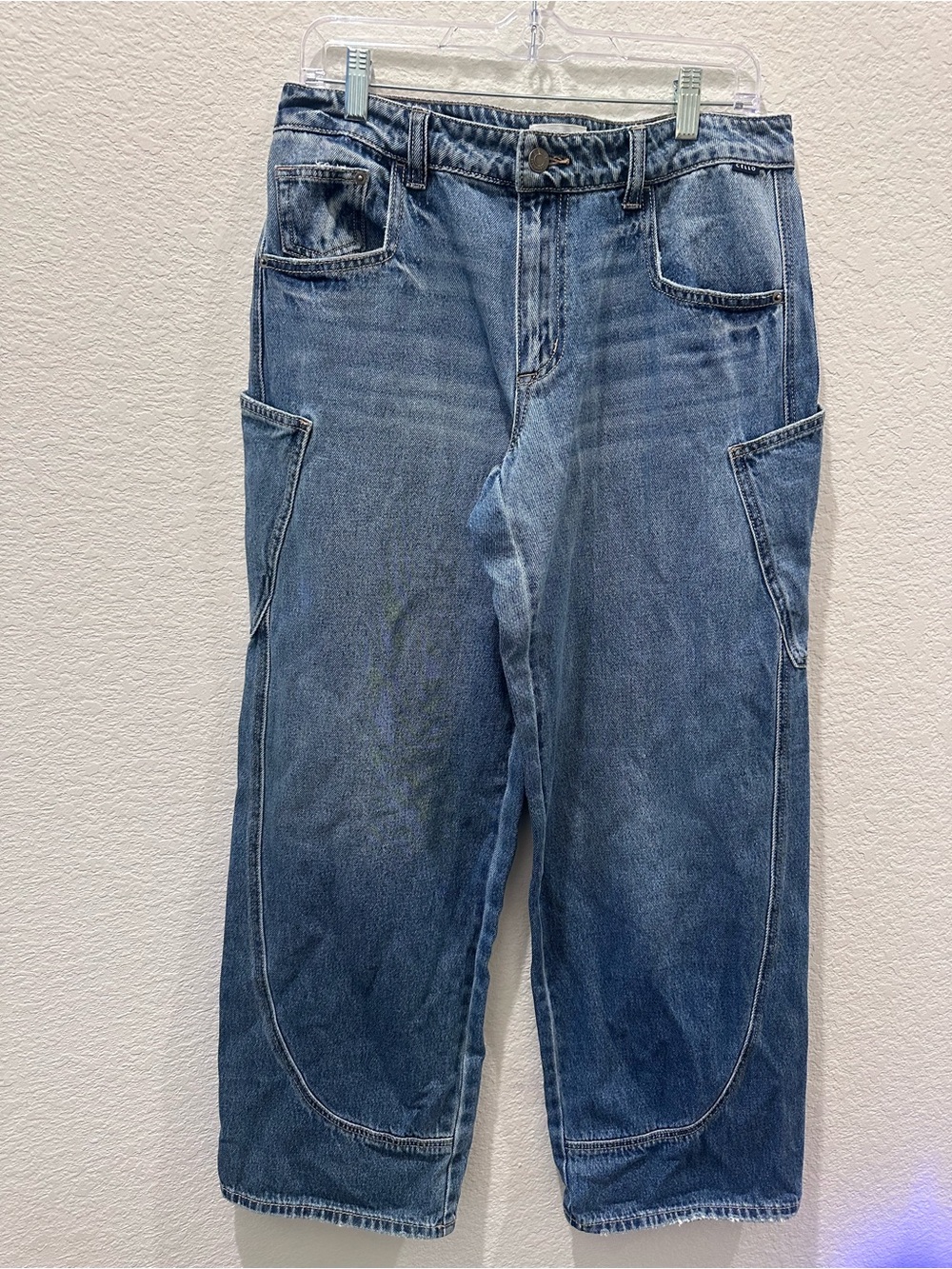 Cello High Waisted Wide Leg Carpenter Jeans Medium Wash Utility Denim Size 7